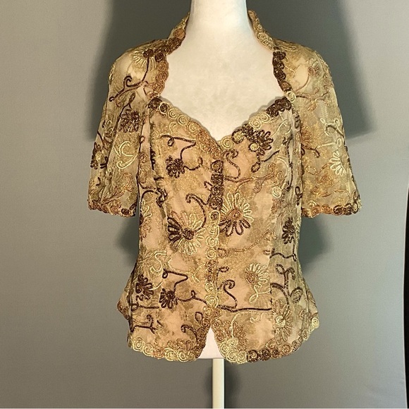 Watters and Watters Mother of the Bride Metallic Floral Embroidered Jacket - Picture 5 of 16